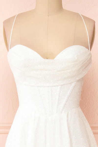 Genevieve Sparkly Cowl Neck Bridal Dress | Boudoir 1861 front close-up