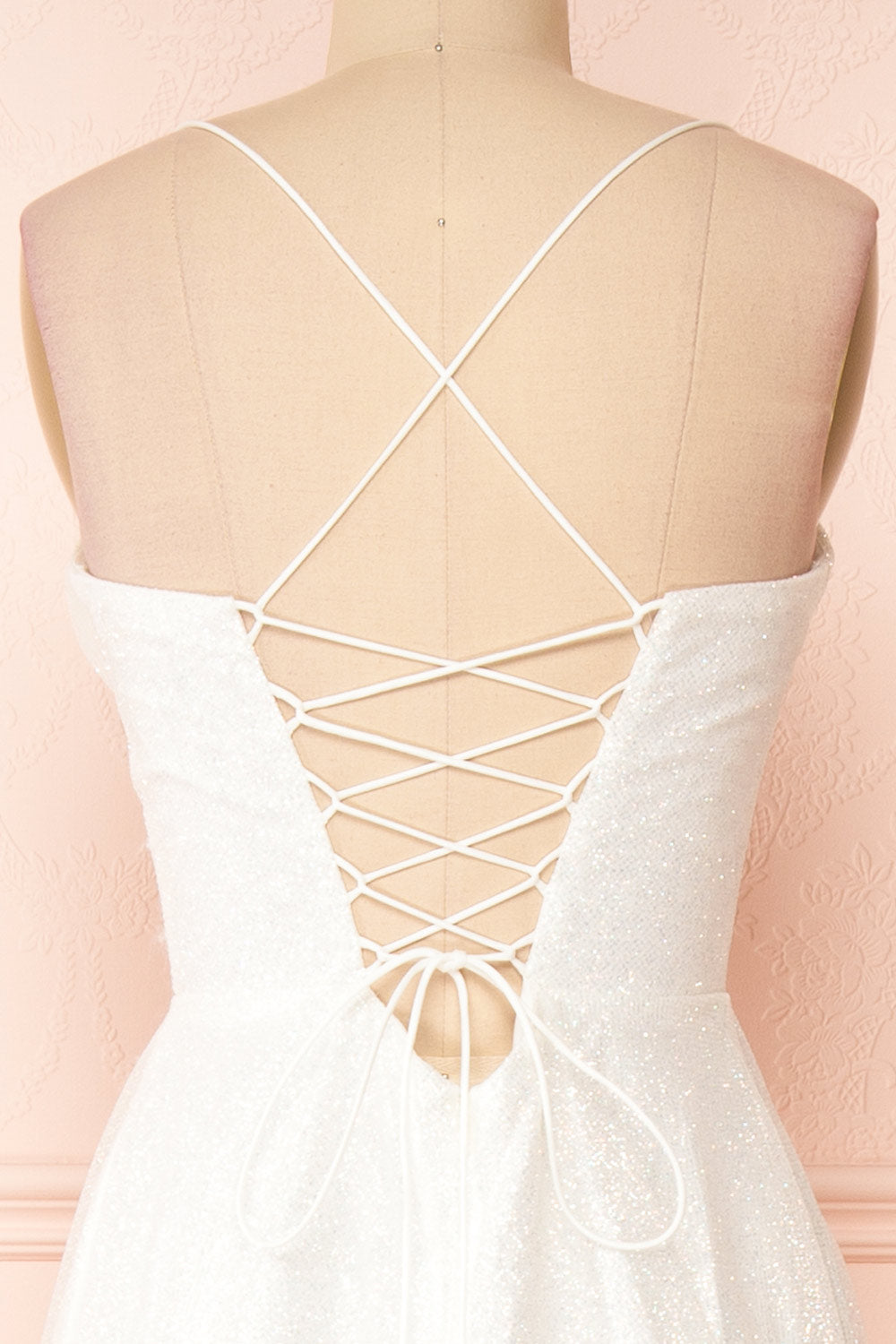 Genevieve Sparkly Cowl Neck Bridal Dress | Boudoir 1861 back close-up