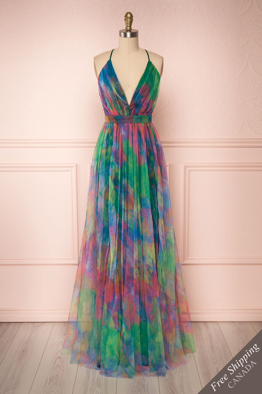 Gennadiya Colourful Mesh A-Line Maxi Dress | Boutique 1861 front view 