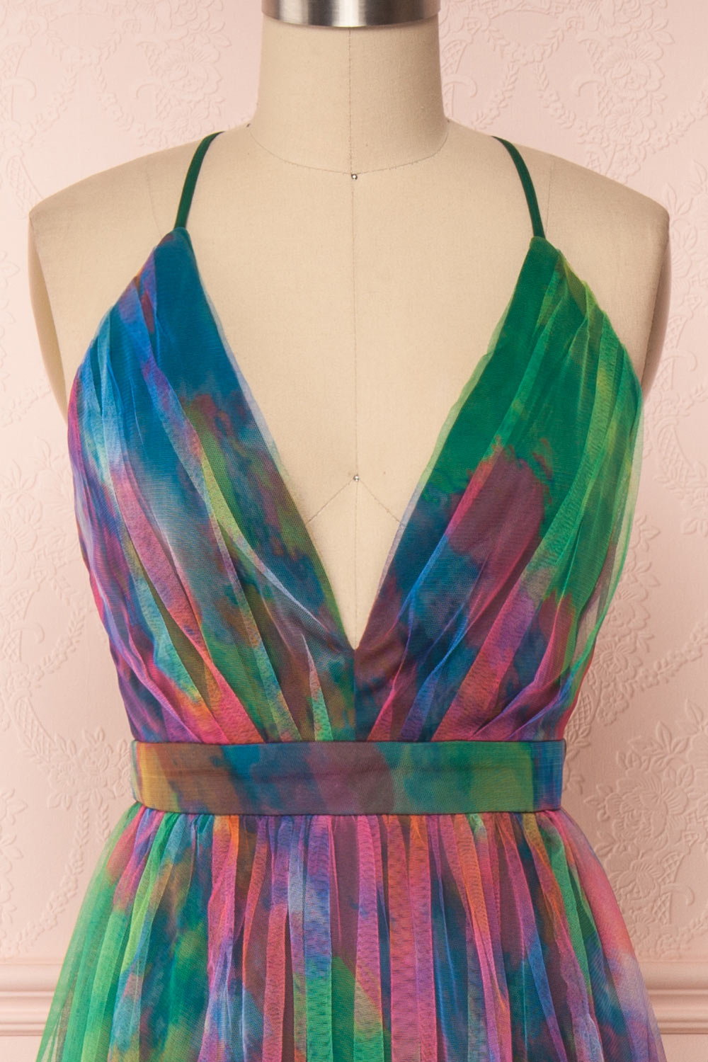 Gennadiya Colourful Mesh A-Line Maxi Dress | Boutique 1861 front close-up