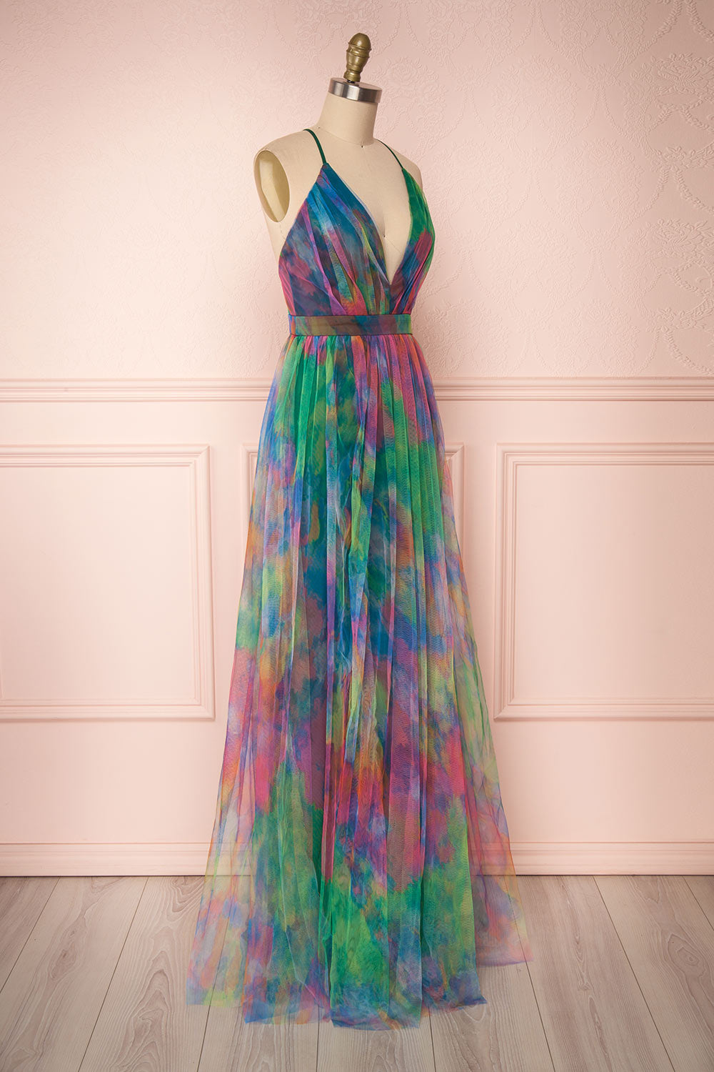 Gennadiya Colourful Mesh A-Line Maxi Dress | Boutique 1861 side view 