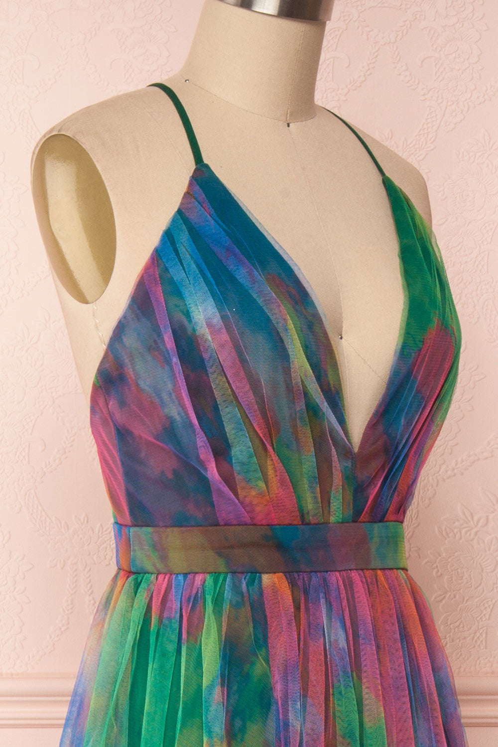 Gennadiya Colourful Mesh A-Line Maxi Dress | Boutique 1861 side close-up
