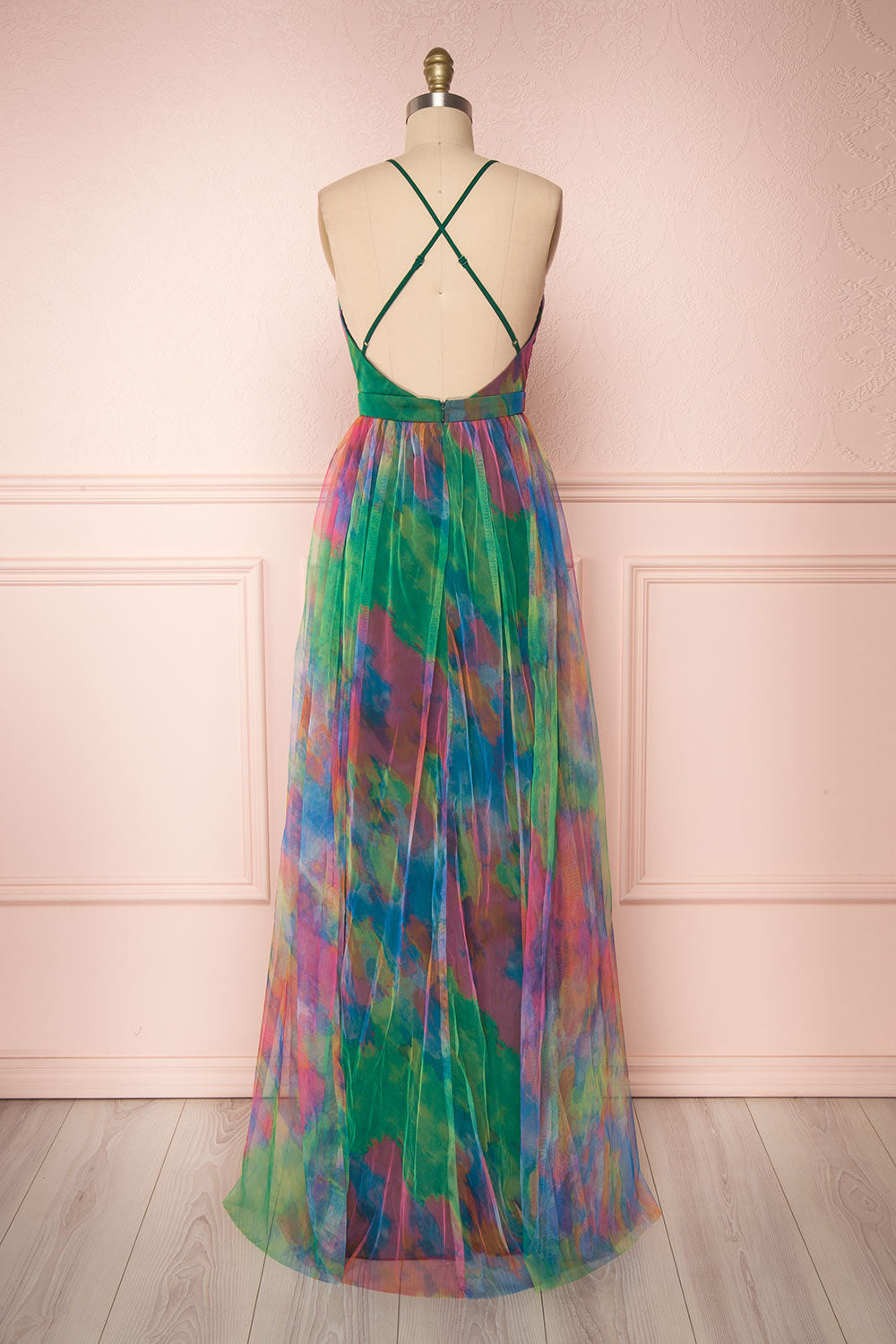 Gennadiya Colourful Mesh A-Line Maxi Dress | Boutique 1861 back view 