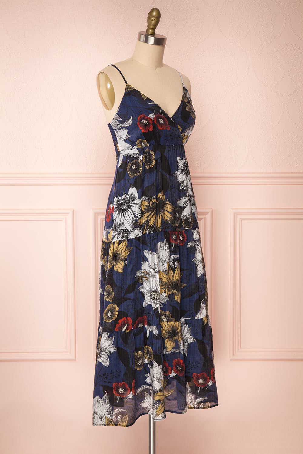 Genoise Navy Floral A-Line Midi Dress | Boutique 1861 side view 