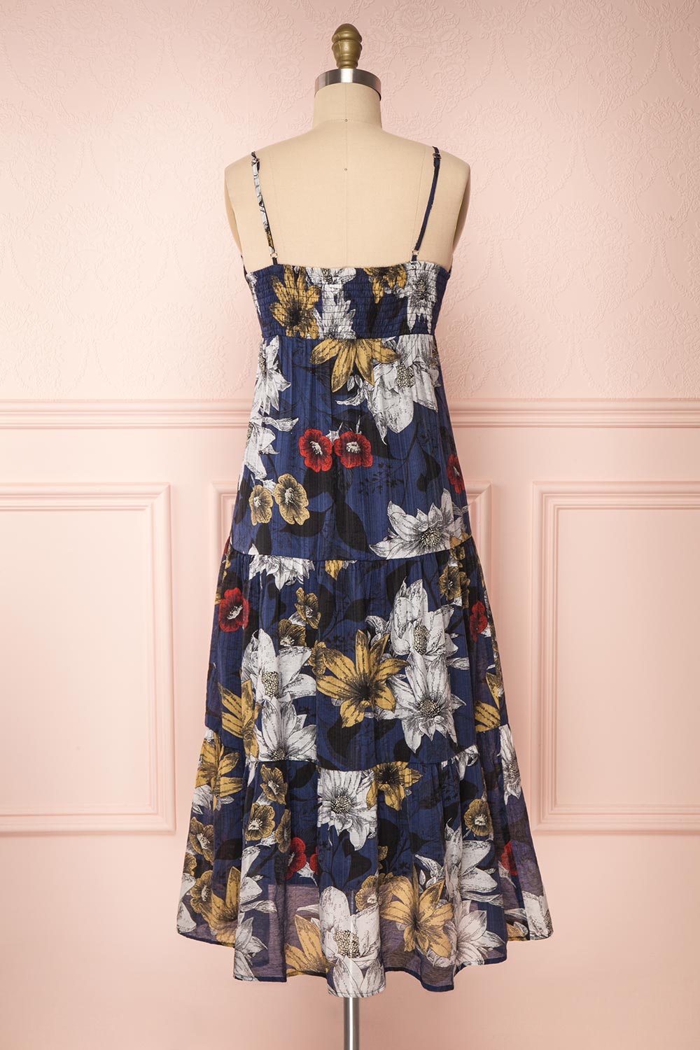 Genoise Navy Floral A-Line Midi Dress | Boutique 1861 back view 