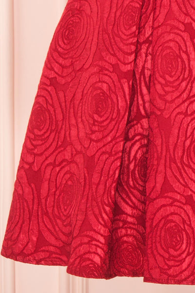 Georgina Red A-Line Cocktail Dress shirt close-up | Boutique 1861