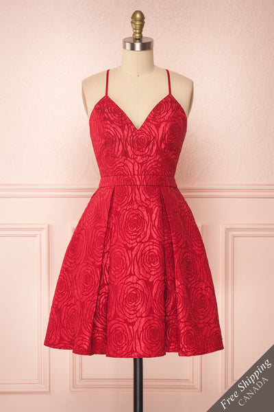 Georgina Red A-Line Cocktail Dress front view | Boutique 1861