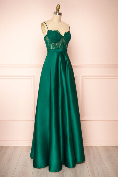 Geraldine Emerald Lace Bustier Maxi Dress | Boutique 1861 side view