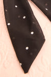 Geriko Noir Black Polka Dot Hair Scrunchie with Bow ribbon close-up | Boutique 1861