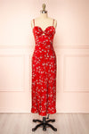 Gerrylda Red Patterned Midi Dress w/ Slit | Boutique 1861 front view