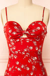 Gerrylda Red Patterned Midi Dress w/ Slit | Boutique 1861 front close-up