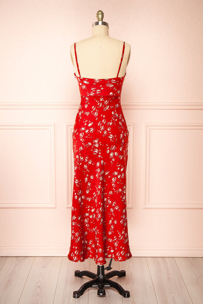 Gerrylda Red Patterned Midi Dress w/ Slit | Boutique 1861 back view