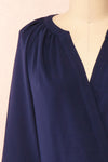 Gery Navy Faux-Wrap Short Dress | Boutique 1861 front close-up