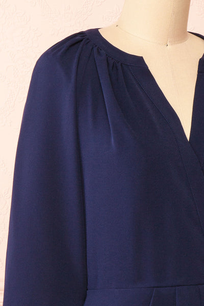 Gery Navy Faux-Wrap Short Dress | Boutique 1861 side close-up