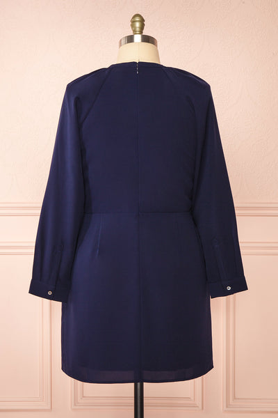 Gery Navy Faux-Wrap Short Dress | Boutique 1861 back plus size
