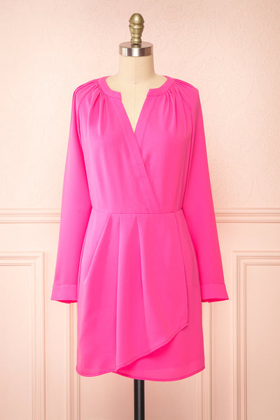 Gery Pink Faux-Wrap Short Dress | Boutique 1861 front view