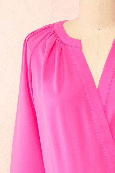 Gery Pink Faux-Wrap Short Dress | Boutique 1861 front close-up