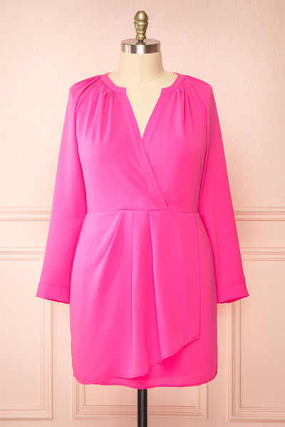 Gery Pink Faux-Wrap Short Dress | Boutique 1861 front plus size