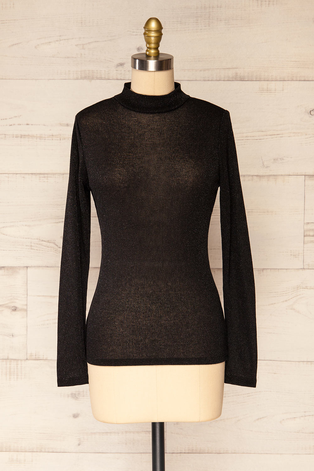 Ghent Black Sparkling Mock Neck Top | La petite garçonne front view