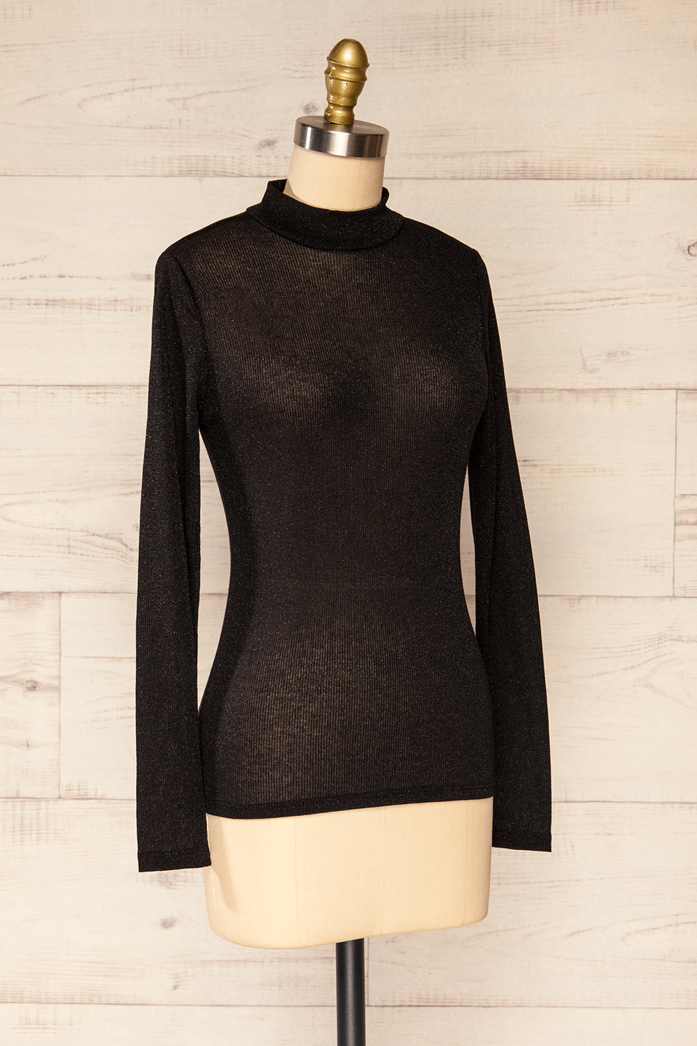 Ghent Black Sparkling Mock Neck Top | La petite garçonne side view