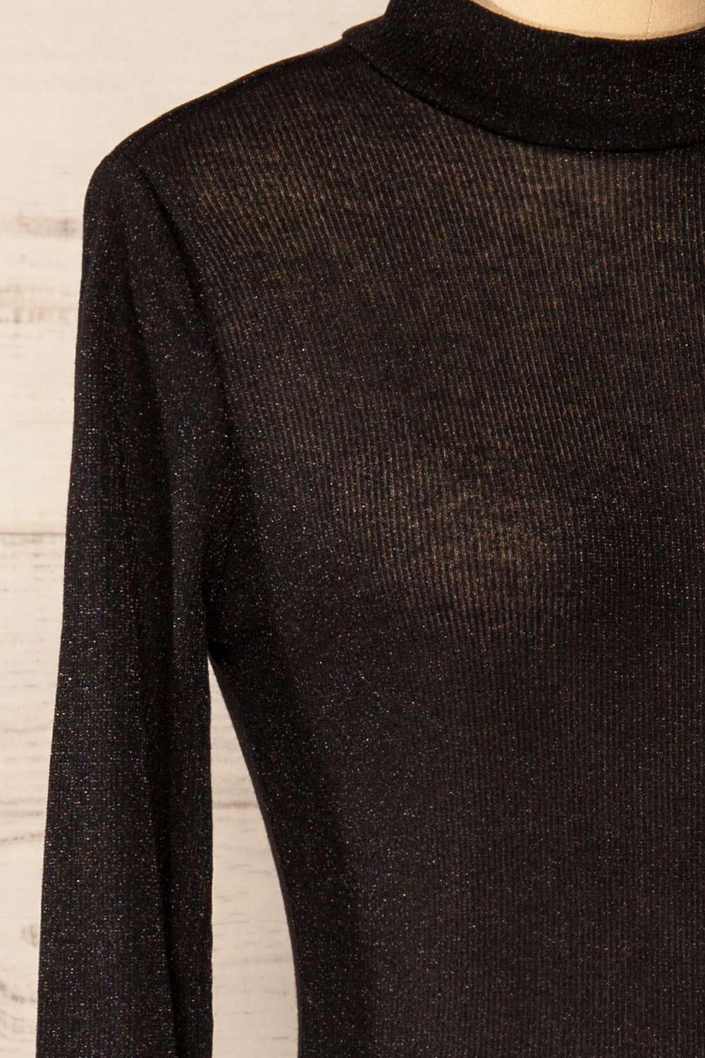 Ghent Black Sparkling Mock Neck Top | La petite garçonne side close-up