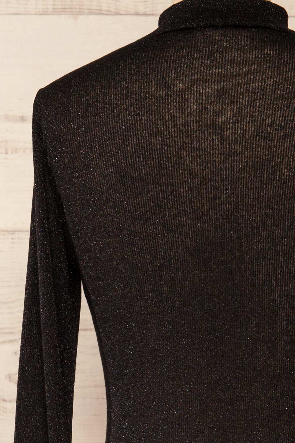 Ghent Black Sparkling Mock Neck Top | La petite garçonne back close-up