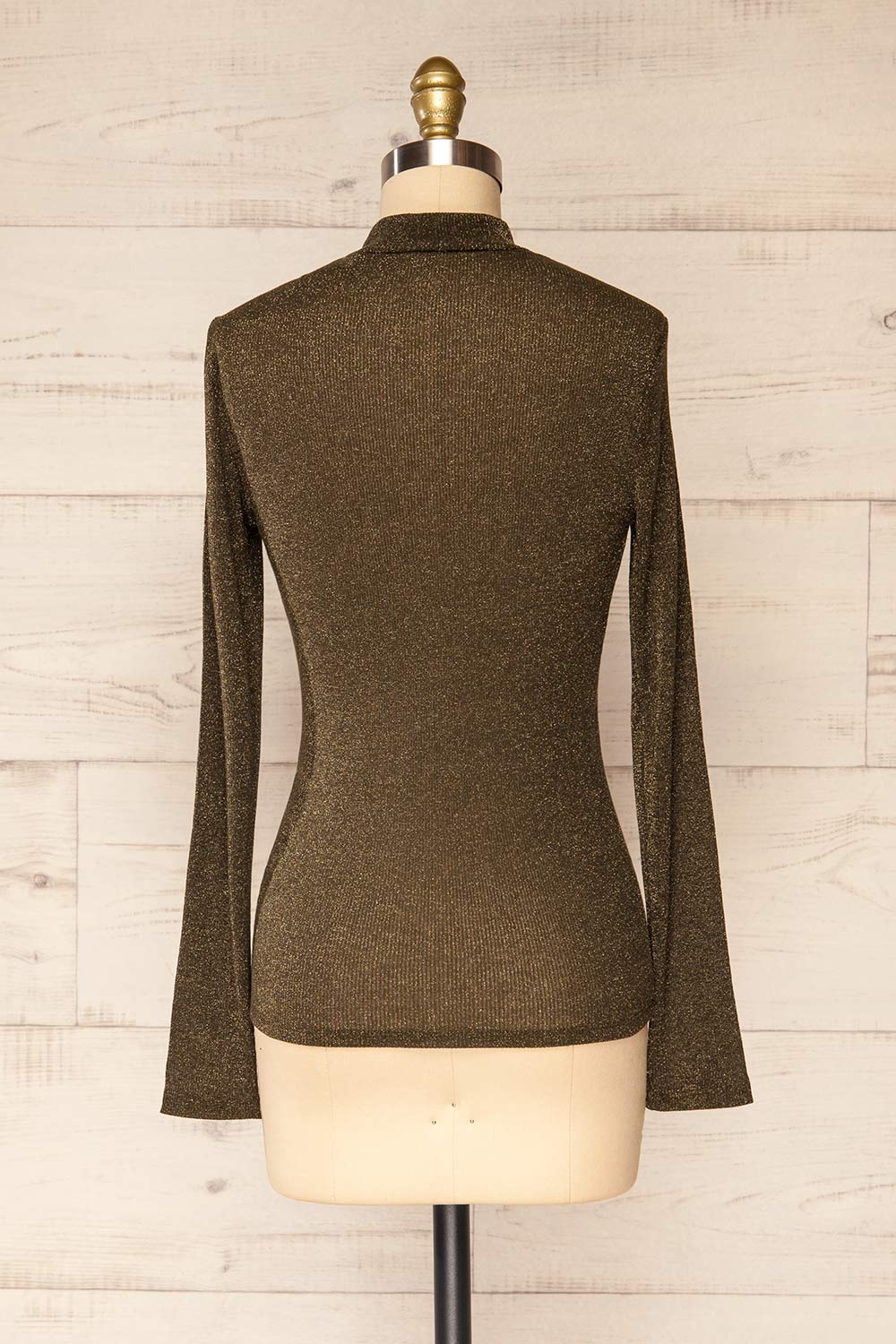 Ghent Khaki Sparkling Mock Neck Top | La petite garçonne back view