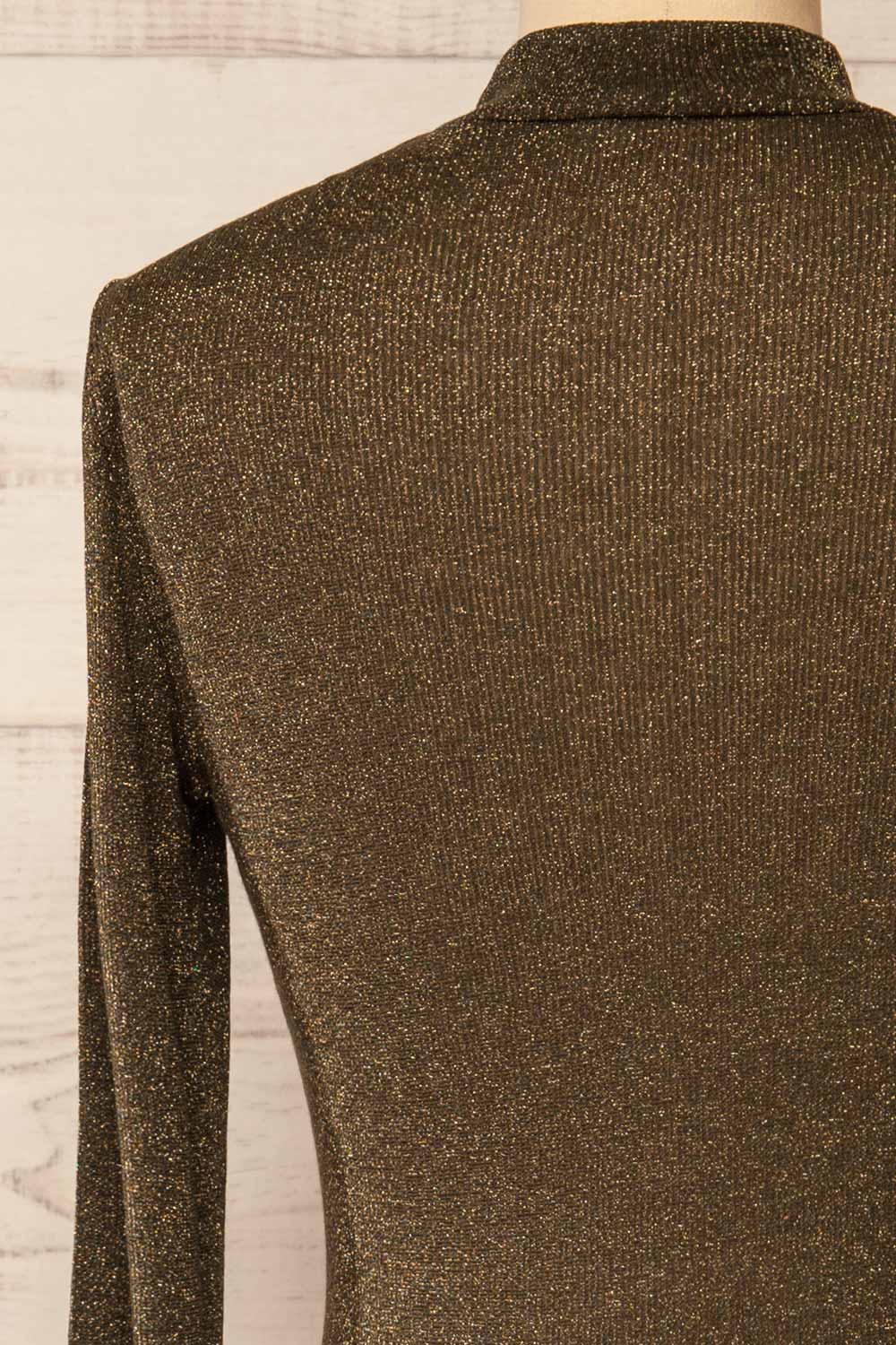 Ghent Khaki Sparkling Mock Neck Top | La petite garçonne back close-up