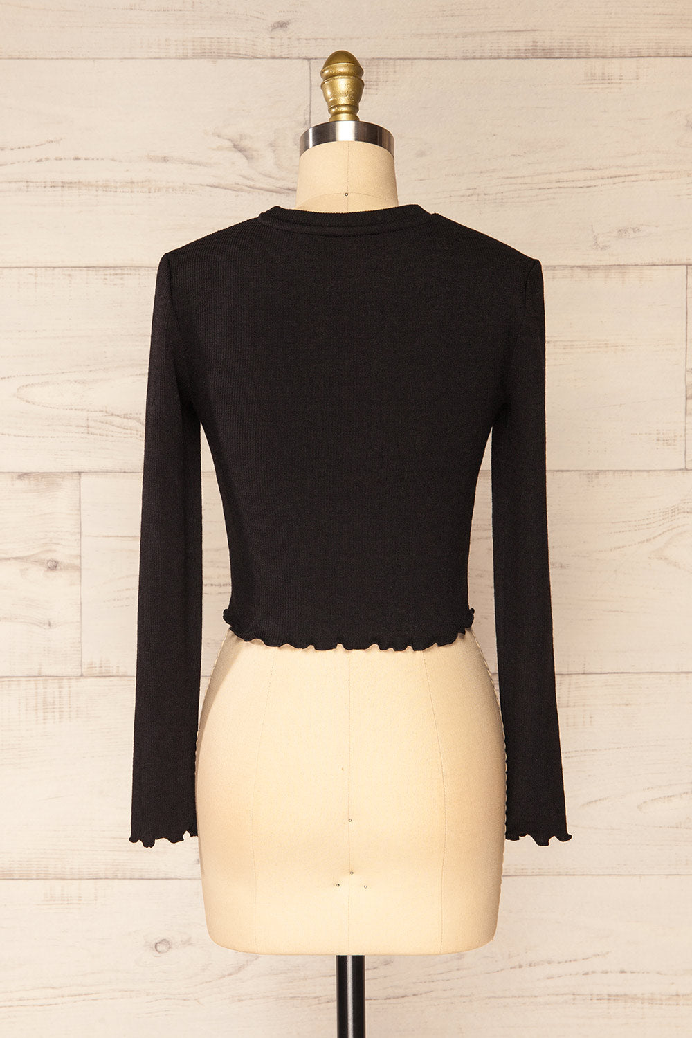 Gialonft Black Cropped Long Sleeve Top w/ Ruffles | La petite garçonne back view