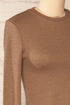 Gialonft Brown Cropped Long Sleeve Top w/ Ruffles | La petite garçonne side close-up