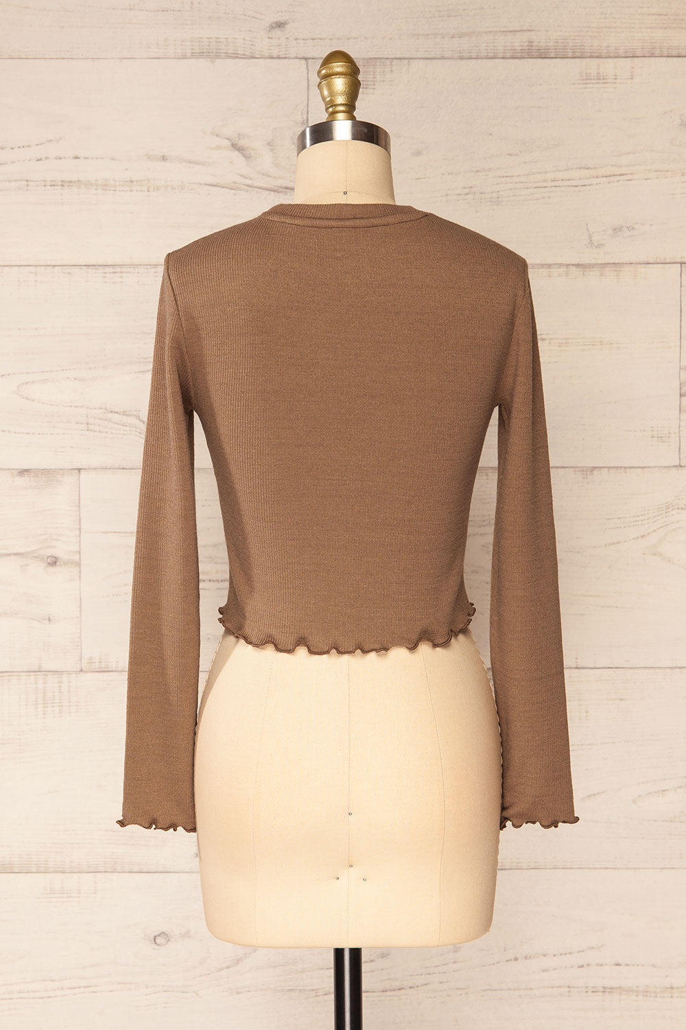 Gialonft Brown Cropped Long Sleeve Top w/ Ruffles | La petite garçonne back view