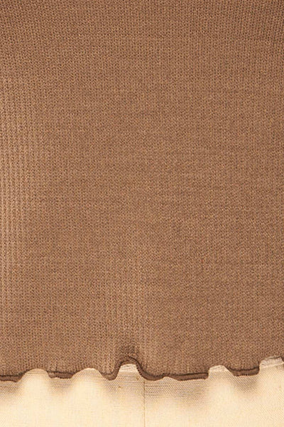 Gialonft Brown Cropped Long Sleeve Top w/ Ruffles | La petite garçonne fabric