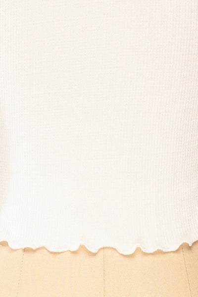 Gialonft White Cropped Long Sleeve Top w/ Ruffles | La petite garçonne fabric