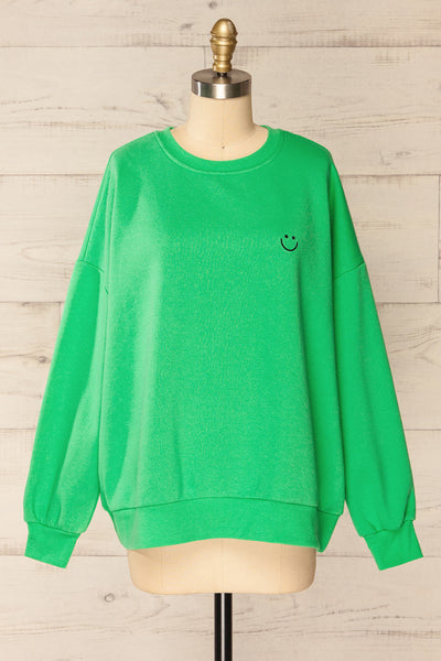 Gijon Green Embroidered Crewneck Sweatshirt | La petite garçonne front view