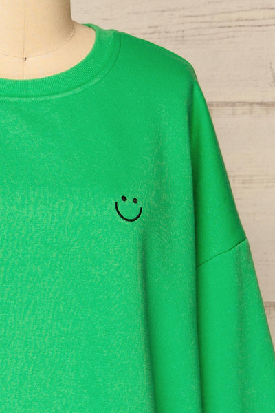 Gijon Green Embroidered Crewneck Sweatshirt | La petite garçonne front close-up