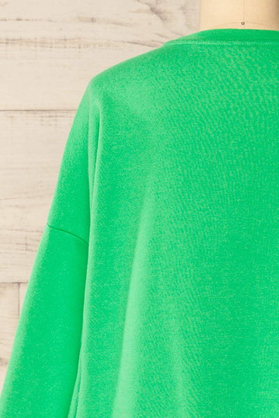 Gijon Green Embroidered Crewneck Sweatshirt | La petite garçonne back close-up