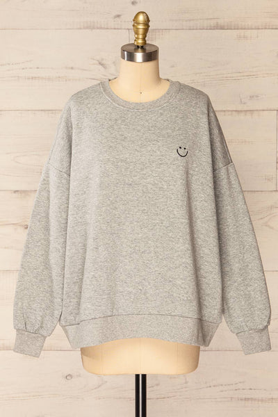 Gijon Grey Embroidered Crewneck Sweatshirt | La petite garçonne front view