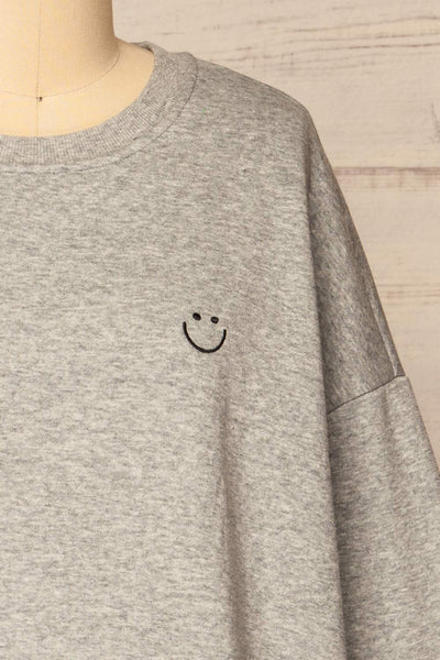 Gijon Grey Embroidered Crewneck Sweatshirt | La petite garçonne front close-up