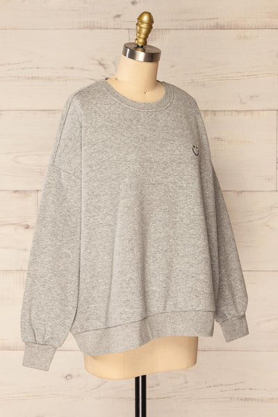 Gijon Grey Embroidered Crewneck Sweatshirt | La petite garçonne side view