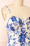 Gillyna Floral Satin Midi Dress w/ Slit | Boutique 1861 side close-up