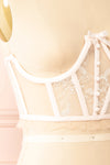 Gisselle Underbust Corset w/ White Embroidery | Boutique 1861 side close-up