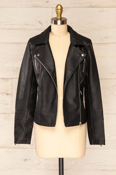 Gladsaxe Black Cropped Faux Leather Jacket | La petite garçonne open view