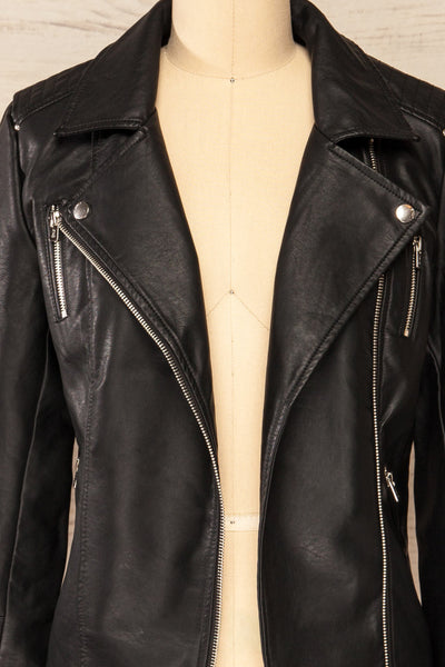 Gladsaxe Black Cropped Faux Leather Jacket | La petite garçonne open close-up
