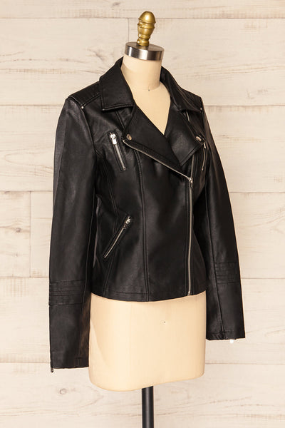 Gladsaxe Black Cropped Faux Leather Jacket | La petite garçonne  side view
