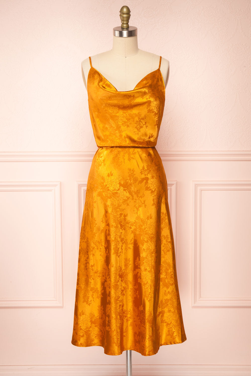 Glib Rust Cowl Neck Midi Dress | Boutique 1861 front view