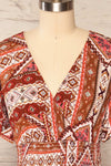 Glina Rust Patterned V-Neck Short Dress | La petite garçonne  front close-up