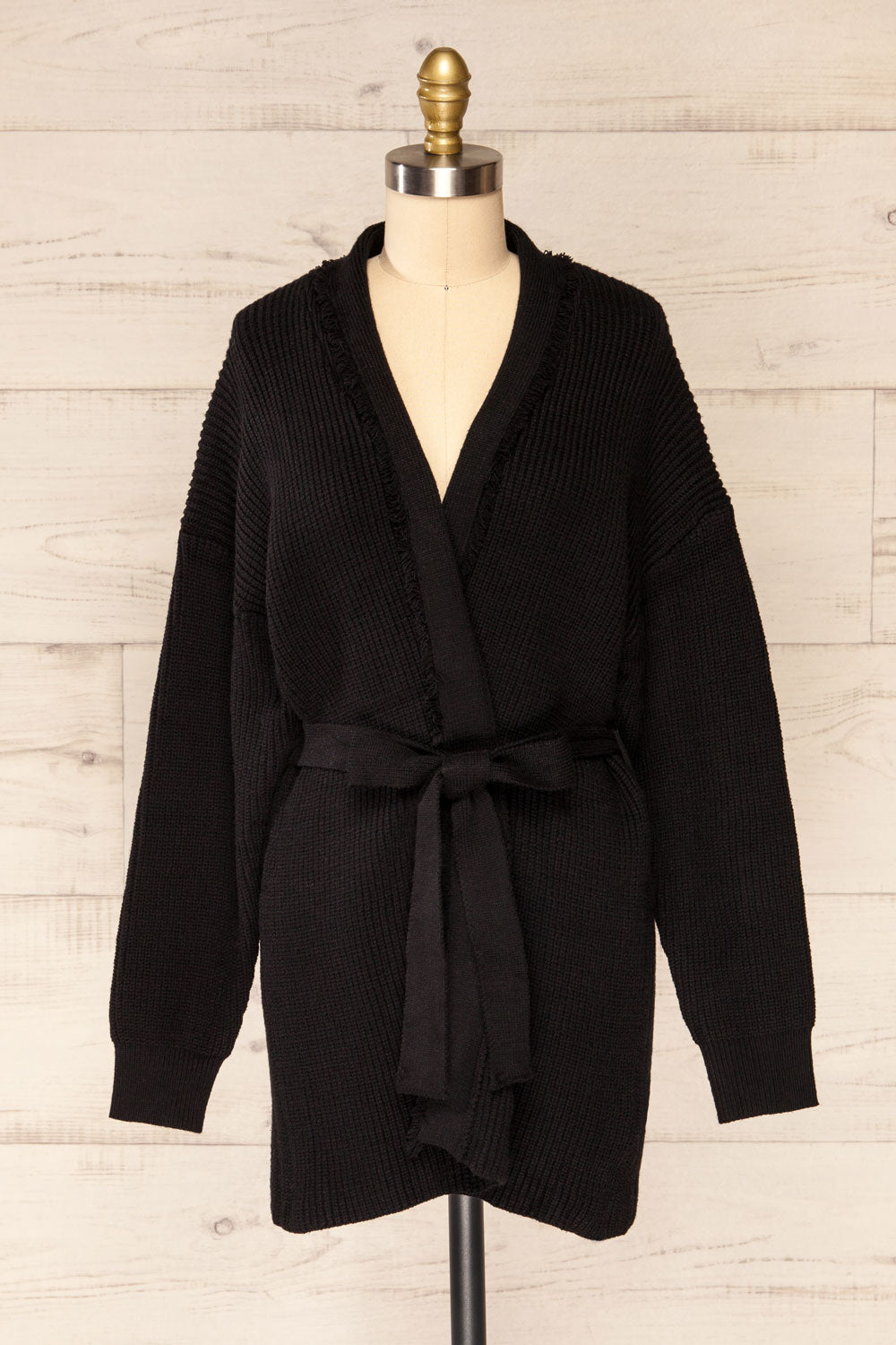 Glione Black Knit Cardigan w/ Belt | La petite garçonne front view