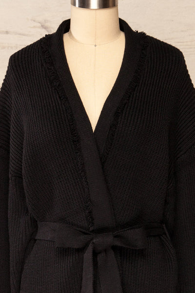 Glione Black Knit Cardigan w/ Belt | La petite garçonne  front close up