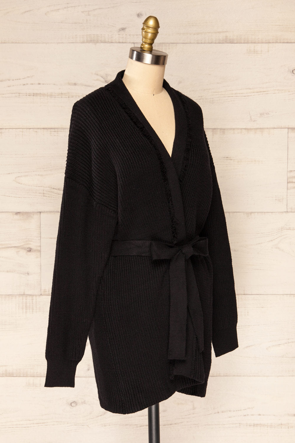 Glione Black Knit Cardigan w/ Belt | La petite garçonne  side view