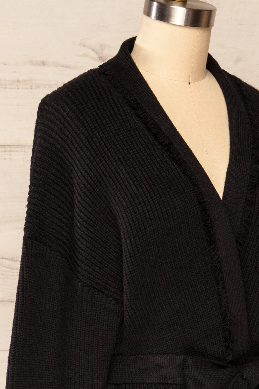 Glione Black Knit Cardigan w/ Belt | La petite garçonne side close up